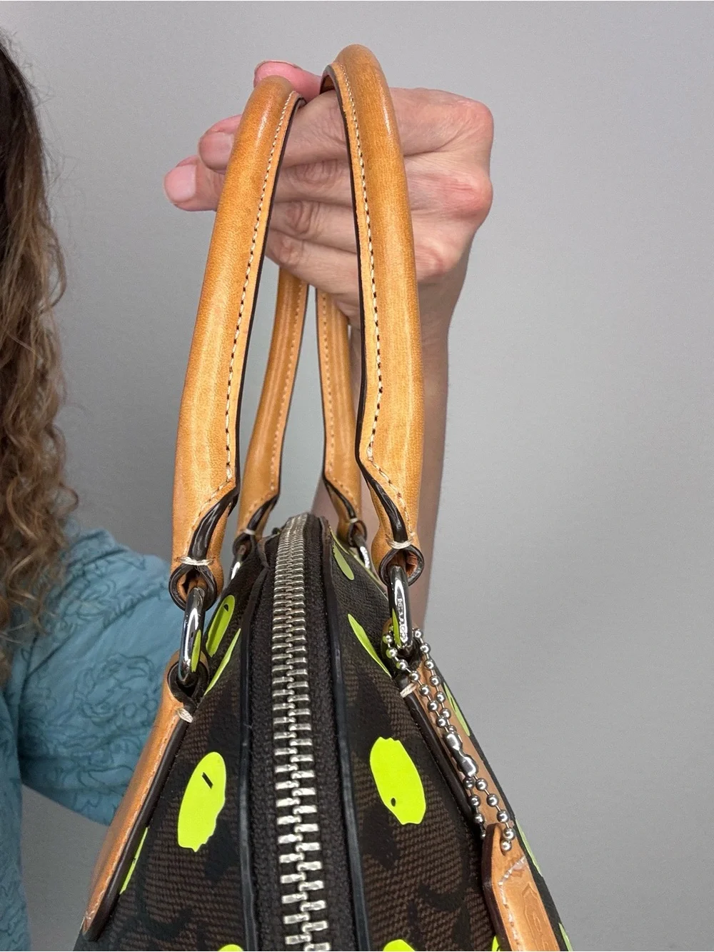 Coach Cora Dome Satchel neon dots with COA